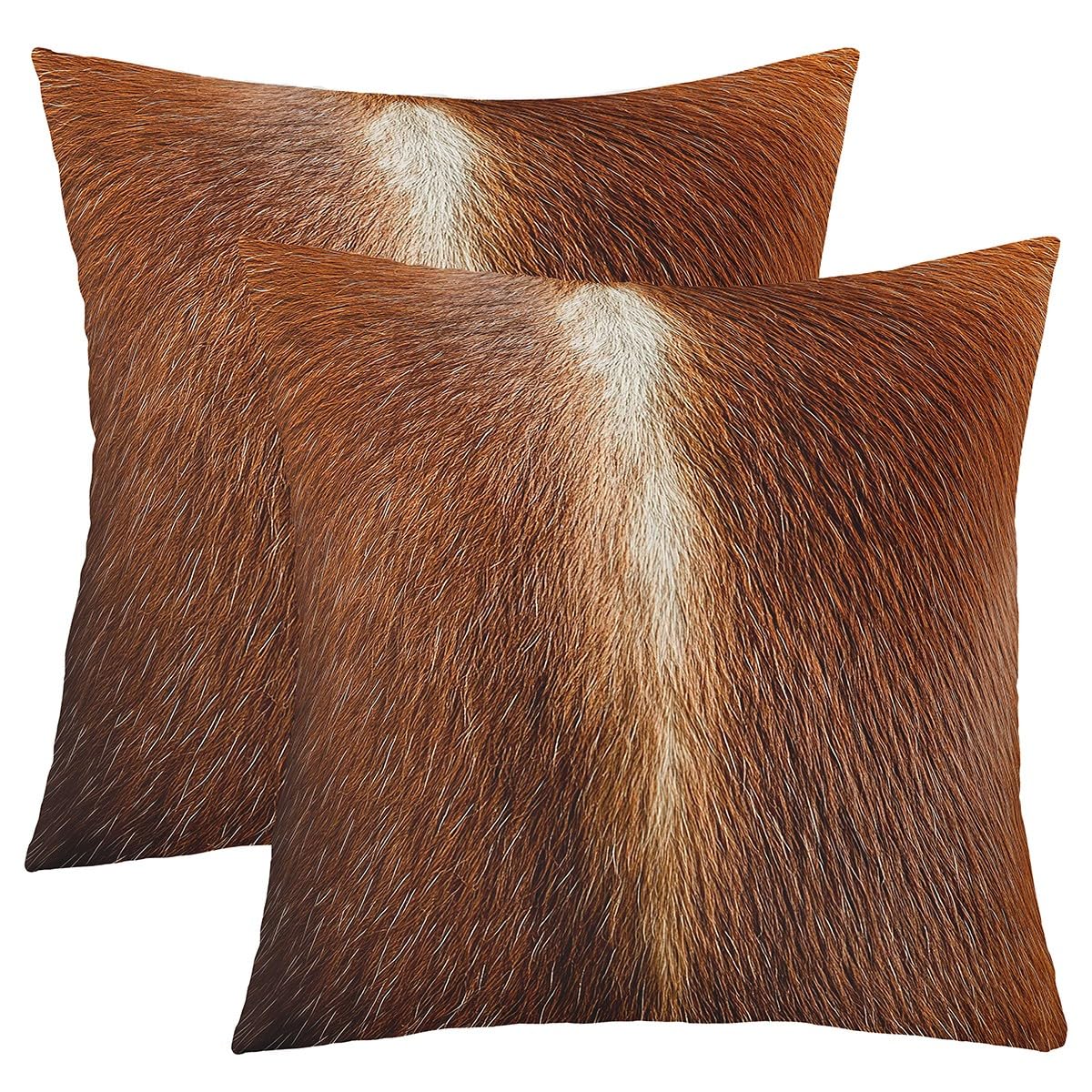 Cowhide Throw Pillow Covers 18x18 Set of 2 Soft Cow Fur Printed Pillow Cases Cushion Covers for Living Room Bedroom Western Farm