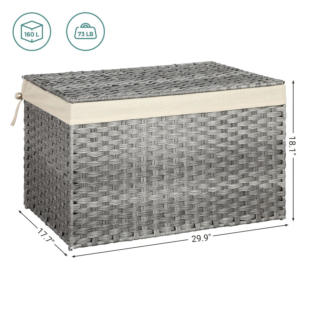 Songmics Storage Basket With Lid, 42.3 Gallon (160L) Storage Bin, Woven Blanket Storage Basket With Handles, Foldable, Removable