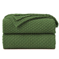Longhui Bedding Olive Green Knitted Throw Blanket For Couch, Soft, Cozy Machine Washable 100% Cotton Sofa Knit Blankets, Heavy 3