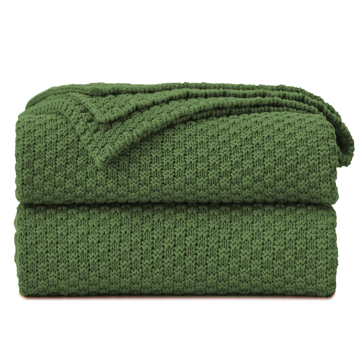 Longhui Bedding Olive Green Knitted Throw Blanket For Couch, Soft, Cozy Machine Washable 100% Cotton Sofa Knit Blankets, Heavy 3