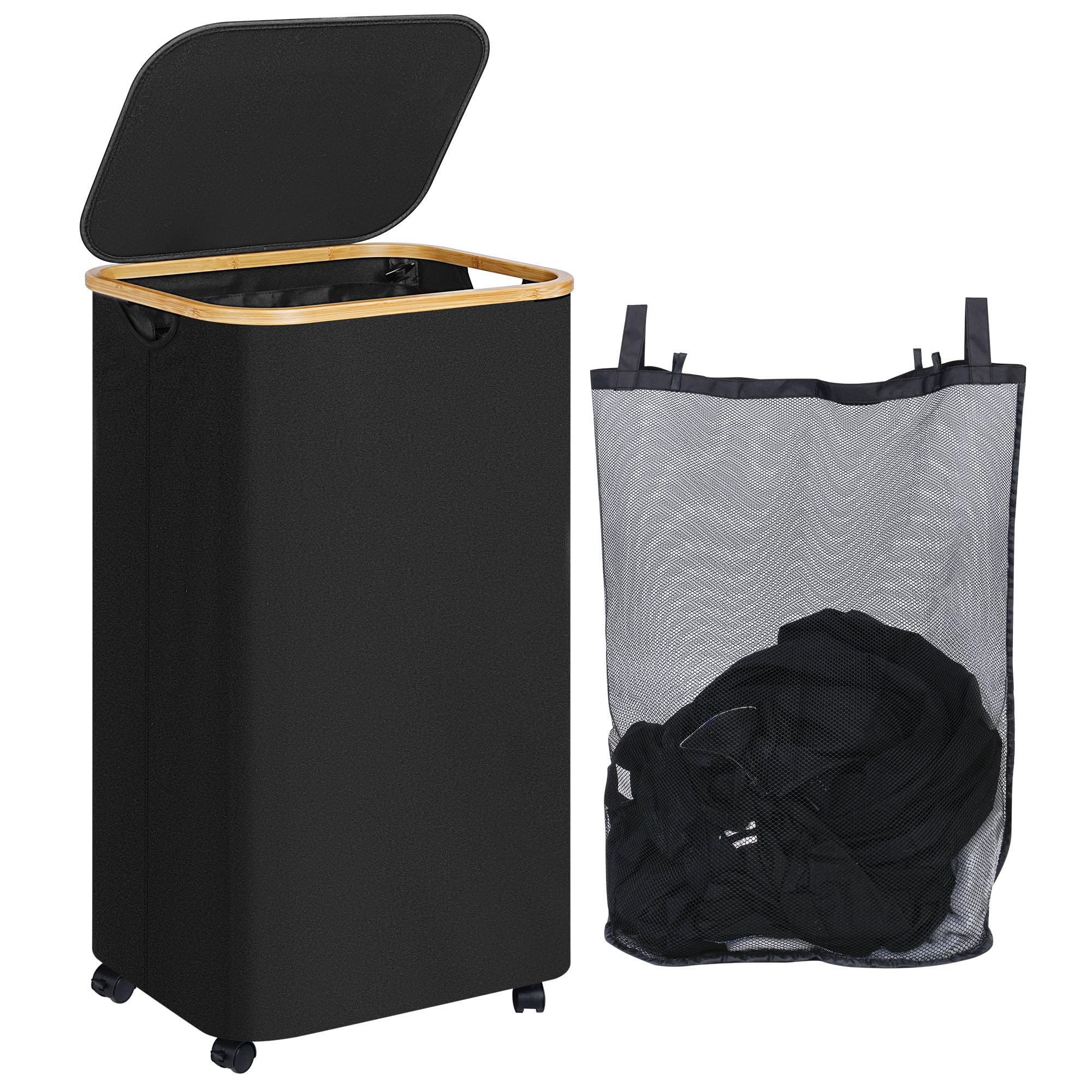 iEGrow 110L Laundry Basket with Wheels,Clothes Hamper for Laundry,Laundry Hamper with Lid and Inner Bag, for Laundry Room, Bedro