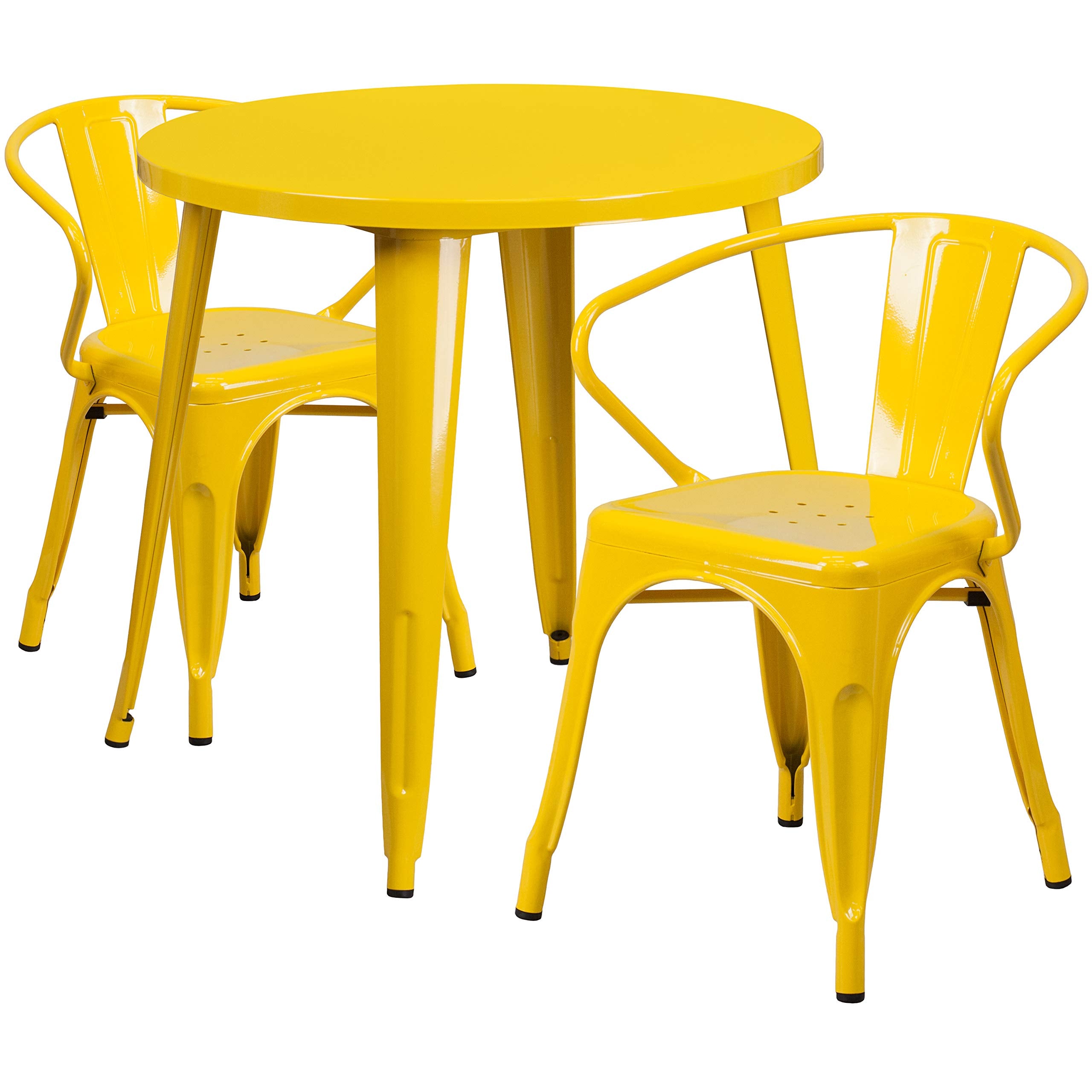 Flash Furniture Conrad Commercial Grade 30&quot; Round Yellow Metal Indoor-Outdoor Table Set With 2 Arm Chairs
