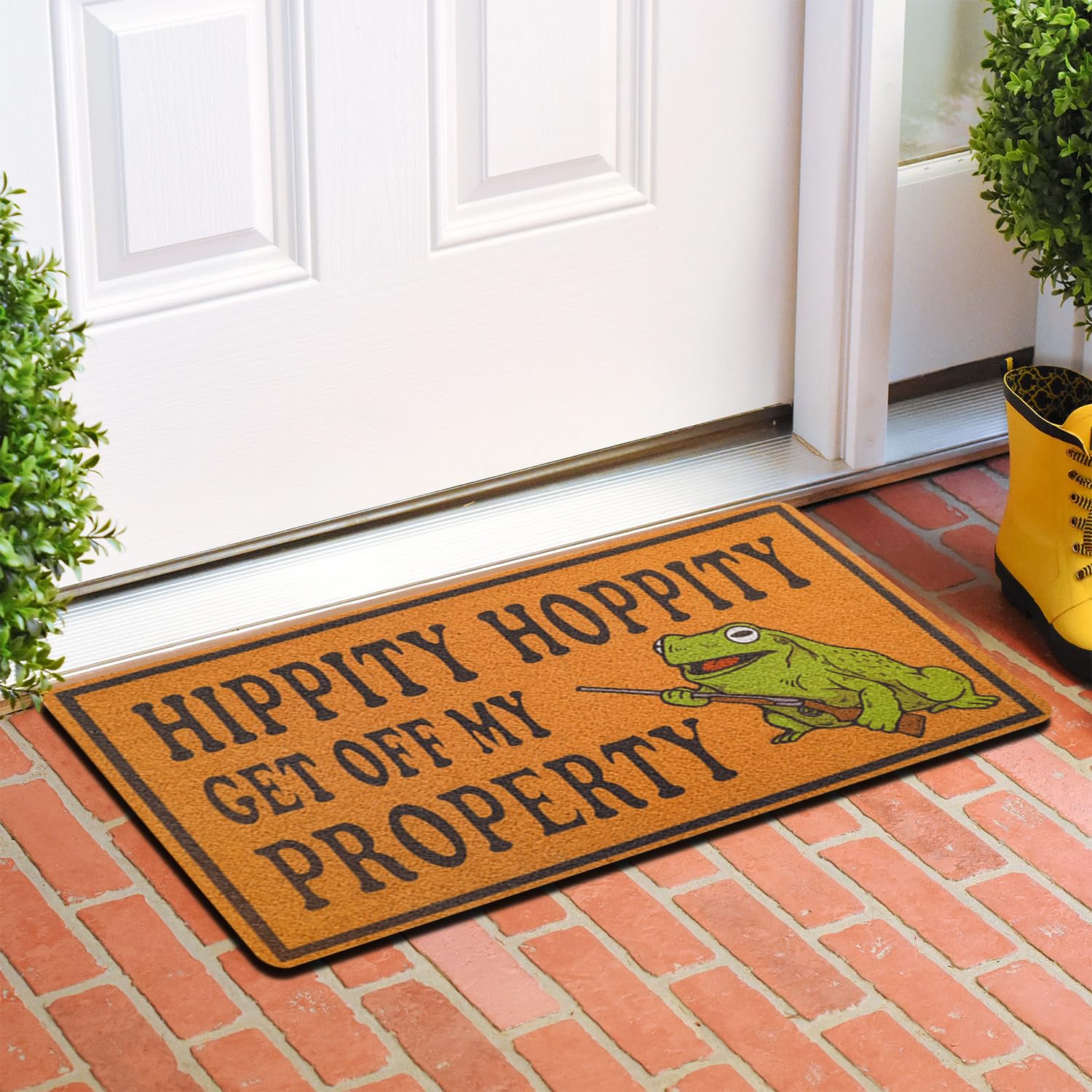 Funny Door Mat For Front Door, Frog Coir Doormat For Outside Entrance Hippity Hoppity Get Of My Property Welcome Mats 30X17 Inch