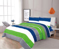 Sapphire Home 2 Piece Twin Size Comforter Set Bed In Bag With Shams, Green Gray Blue Stripes Print Multicolor Boys Kids Girls Te