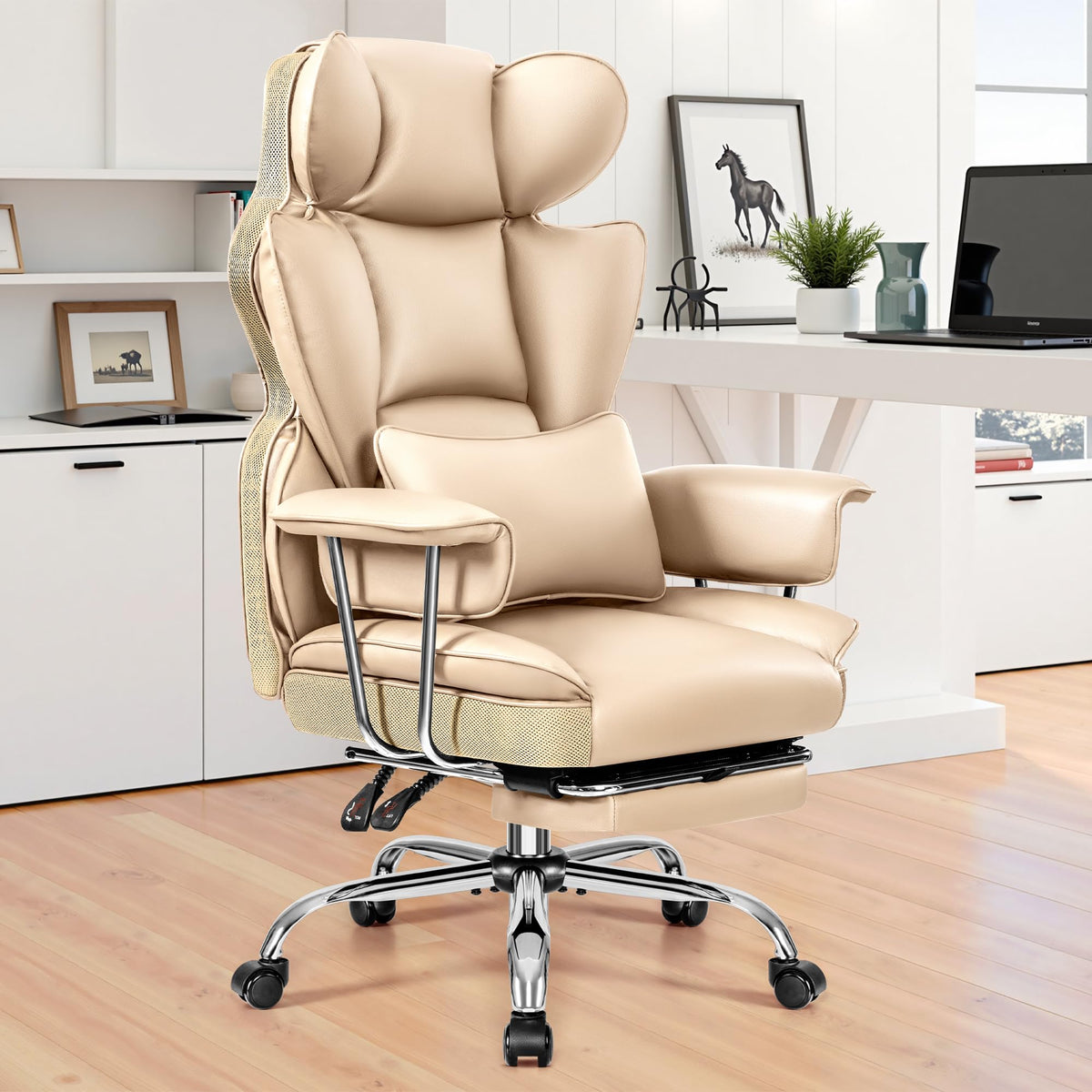 Bestfair Office Desk Chair - Big And Tall Executive Chair With Footrest, Leather, Ergonomic Reclining High Back Support, Large H