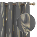 Deconovo Blackout Curtains, Golden Foil Print Wave Striped Grommet Window Curtains For Living Room, Set Of 2, 52 By 45 Inch, Dar