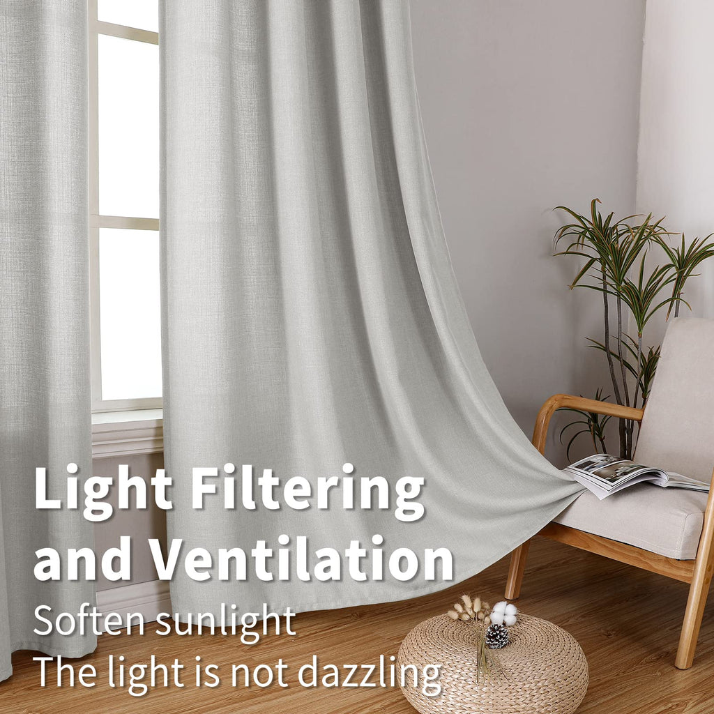 Bgment Natural Faux Linen Curtains For Bedroom, Grommet Thick Linen Semi Sheer Drapes Light Filtering Privacy Window Treatments Curtains For Living Room, Set Of 2 Panels, 52 X 72 Inch, Light Grey