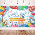 Summer Birthday Party Decorations, Splish Splash Happy Birthday Pool Party Banner, Pool Party Banner for Kids Birthday, 71 x 43