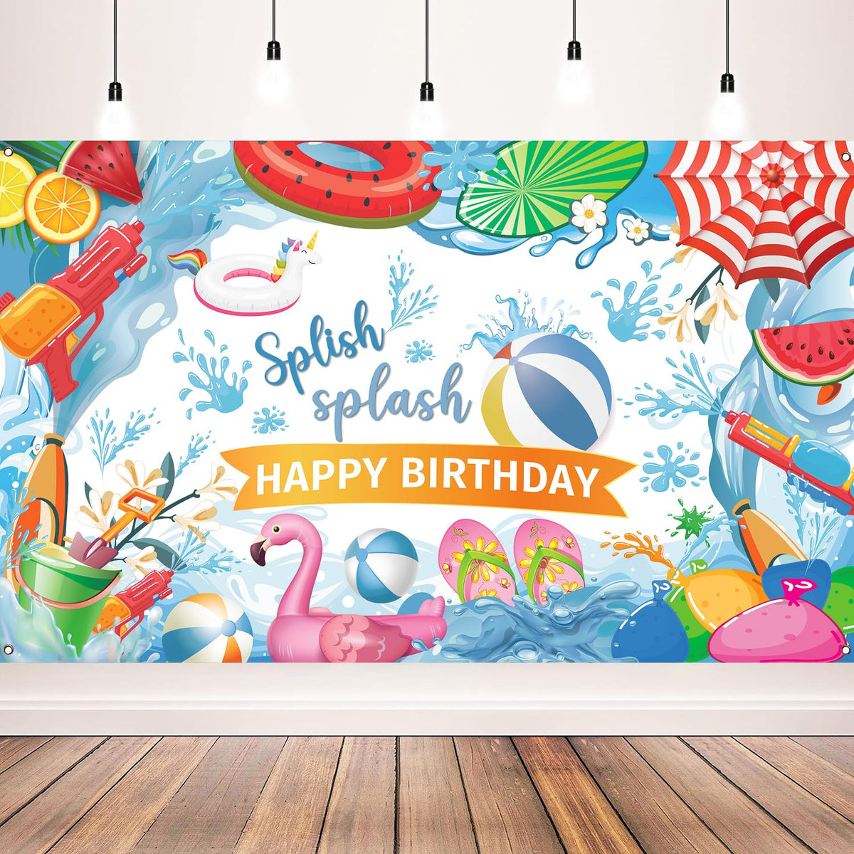Summer Birthday Party Decorations, Splish Splash Happy Birthday Pool Party Banner, Pool Party Banner for Kids Birthday, 71 x 43