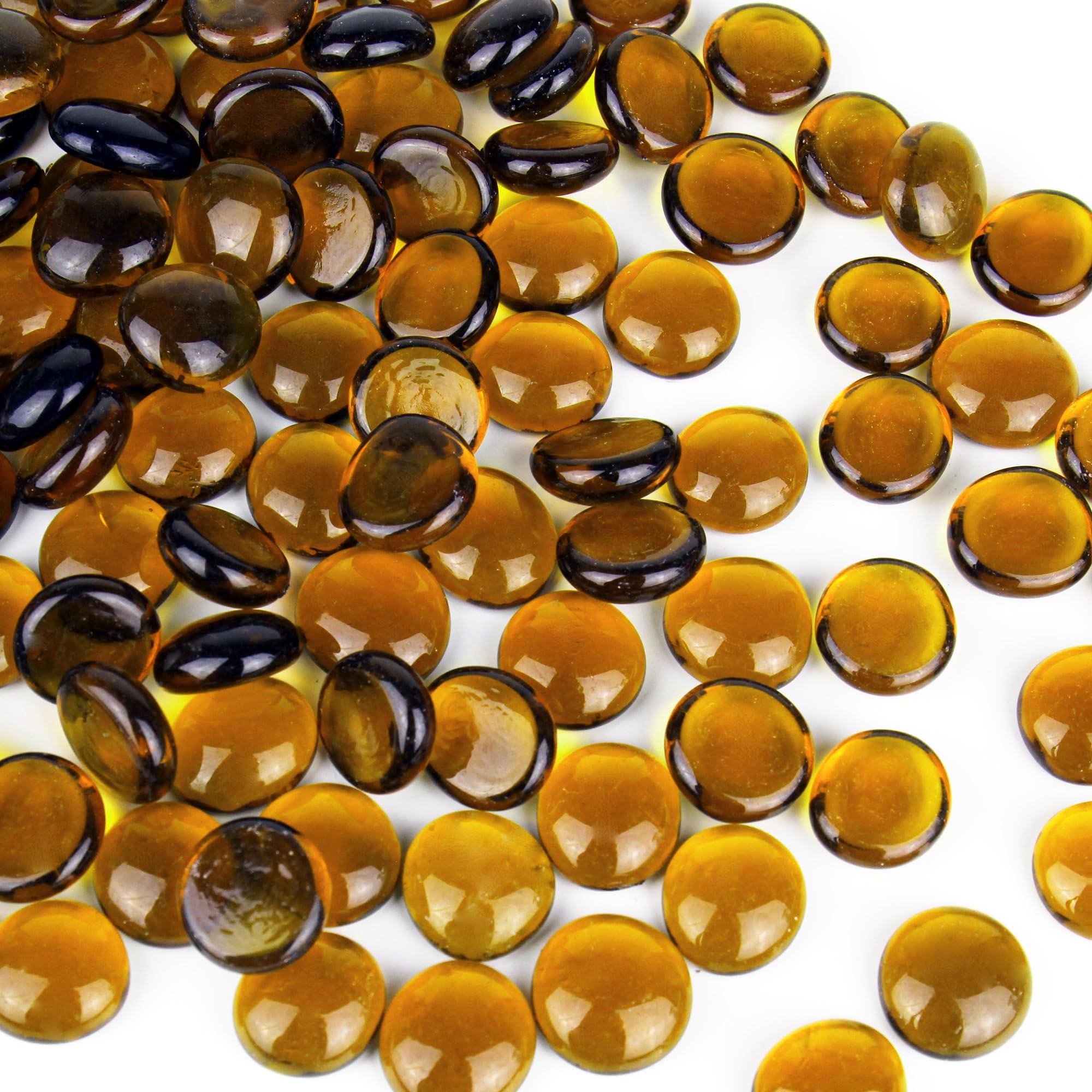 CYS EXCEL Amber Glass Gemstone Beads Vase Fillers (2 LBS) Flat Marble Beads Multiple Color Choices Aquarium Decor Rocks Floral S