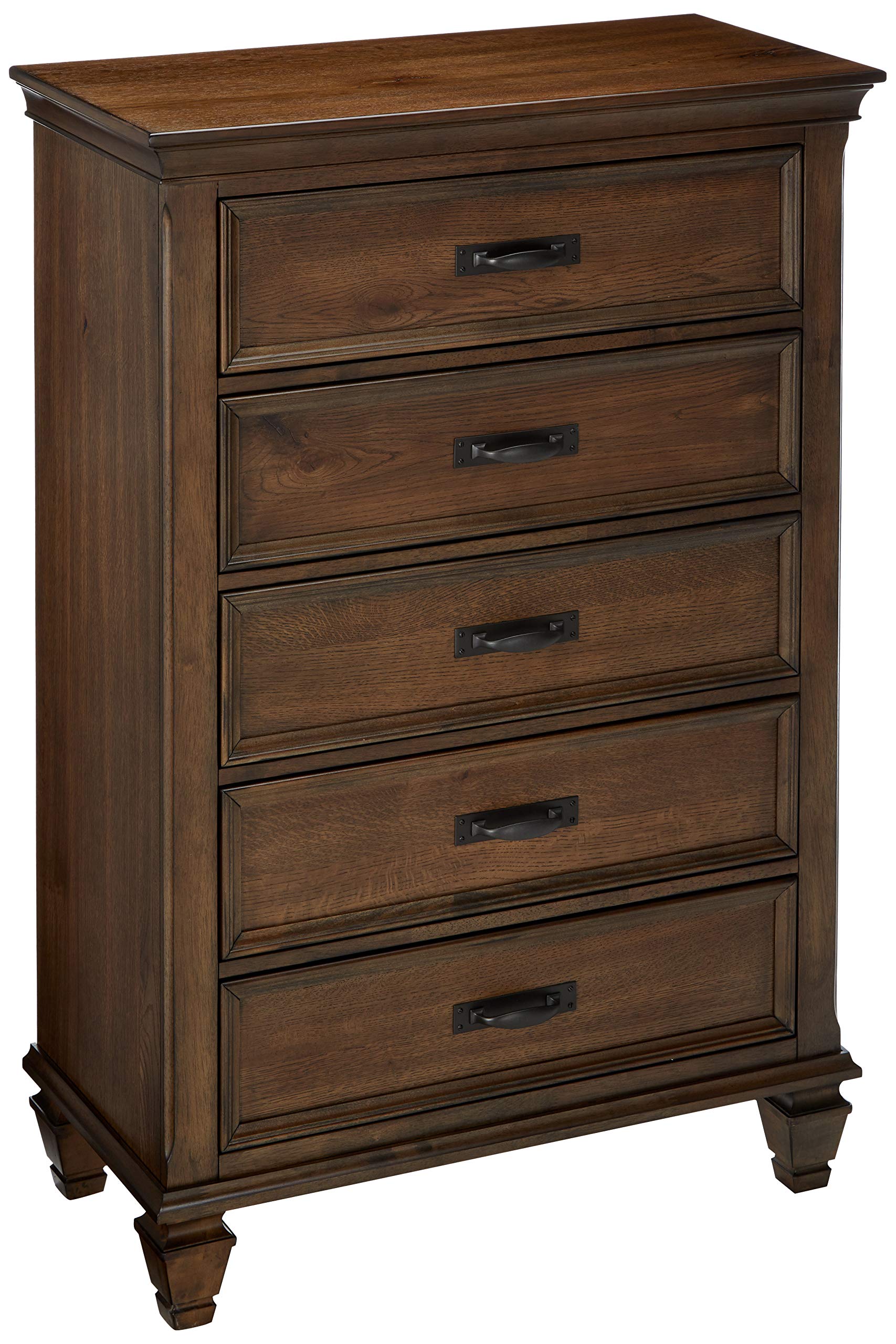 Coaster Franco Collection 36&quot; Chest with 5 Drawers Black Metal Handles Solid Hardwood and New Zealand Pine Construction Burnished Oak 200975