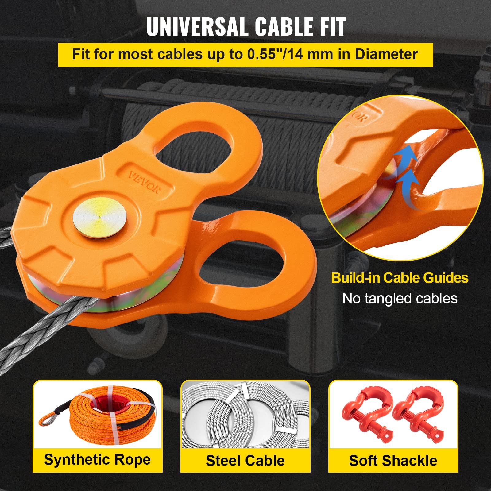 Vevor Snatch Block, 11T/25,000 Lbs Working Load Limit, Heavy Duty Winch Pulley For 0.55''/14 Mm Synthetic Rope Or Soft Shackles,