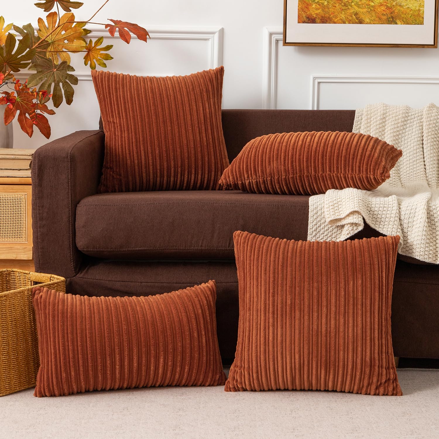Kevin Textile Pack Of 2 Corduroy Soft Soild Decorative Rectangle Throw Pillow Covers Set Cushion Cases Pillowcases For Sofa Bedroom Car 12 X 20 Inch 30 X 50 Cm Rust