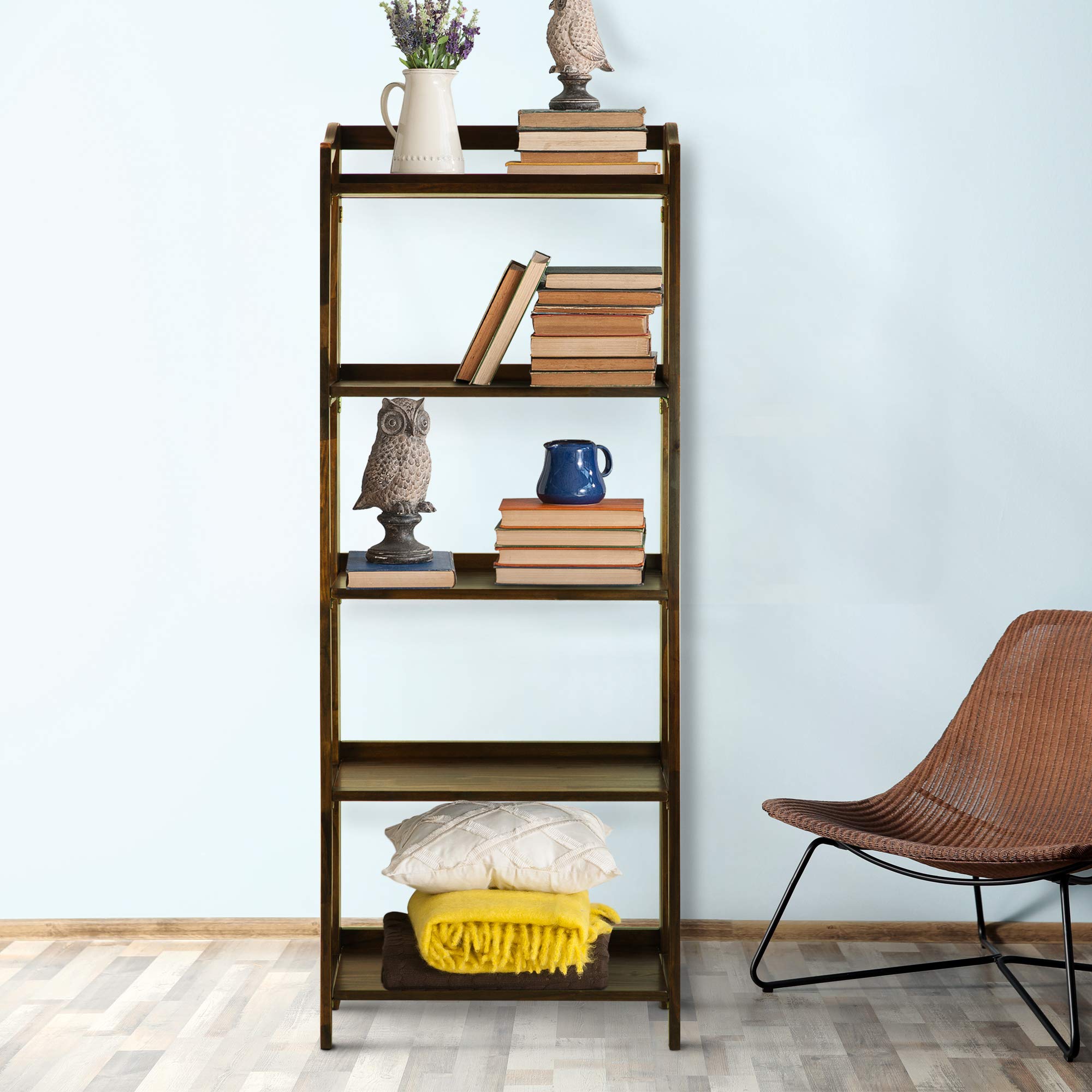 Casual Home Stratford 5-Shelf Folding Bookcase-Warm Brown