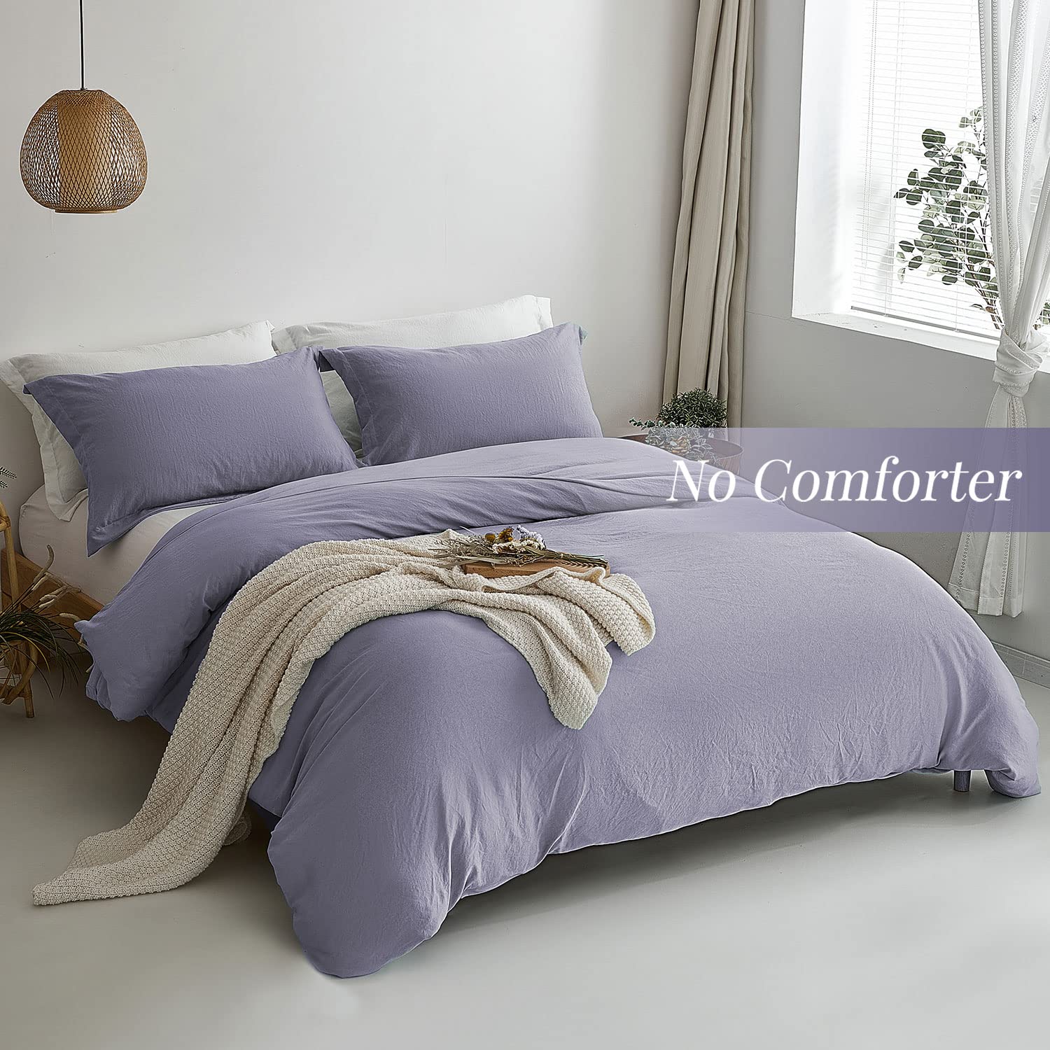 Mildly Super Soft Duvet Cover - 100% Washed Microfiber Grayish Lavender Comforter Cover Set 3 Pieces With Zipper Closure & Corne