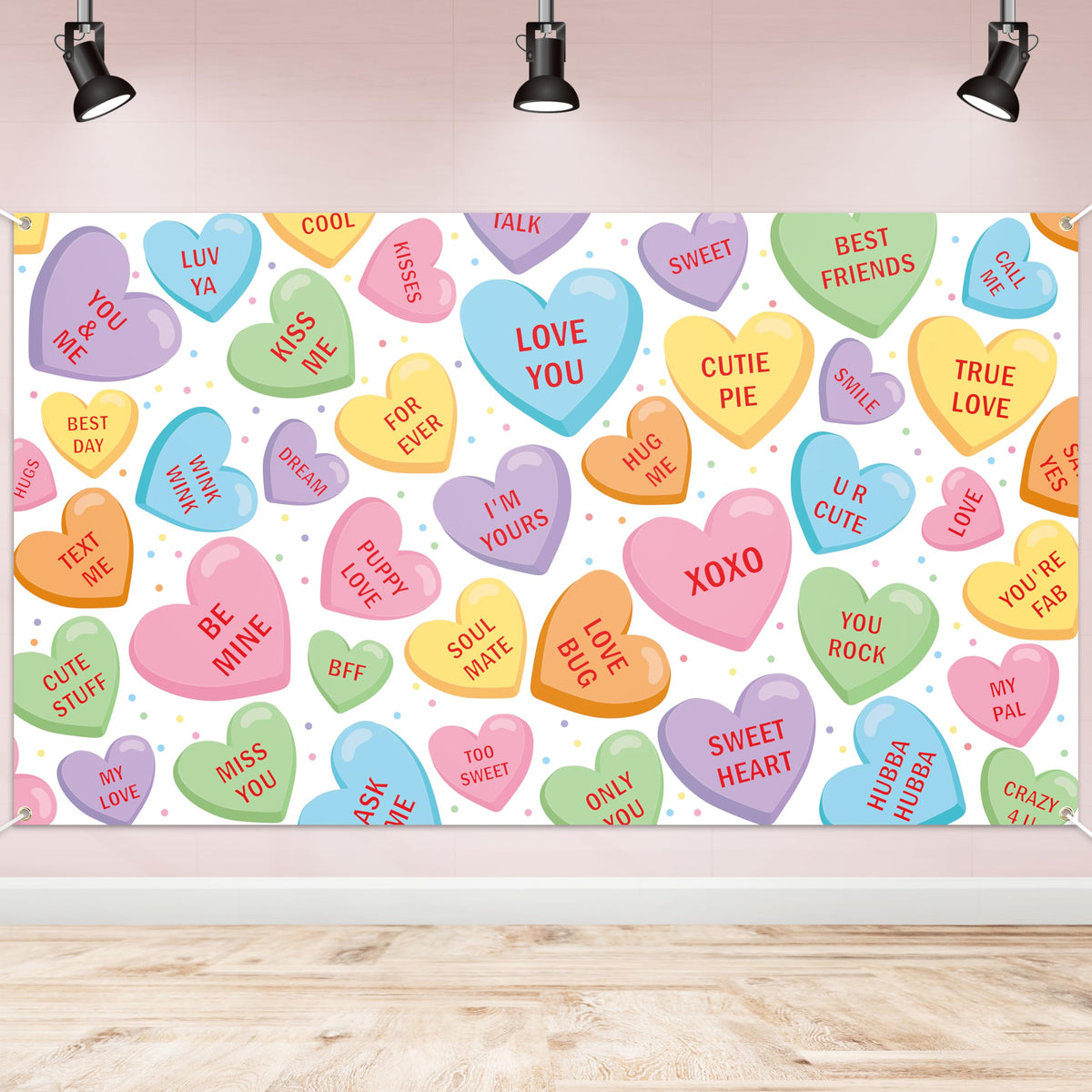 Watinc Xtralarge Valentines Day Conversation Heart Backdrop Banner Decoration, Romantic Love Banner For Valentines Party Decor S