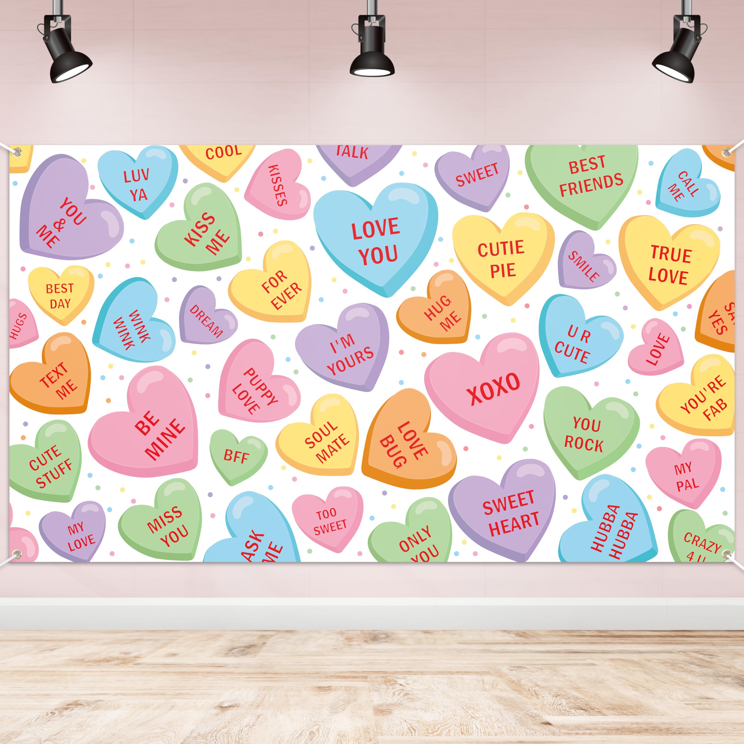 Watinc Xtralarge Valentines Day Conversation Heart Backdrop Banner Decoration, Romantic Love Banner For Valentines Party Decor S