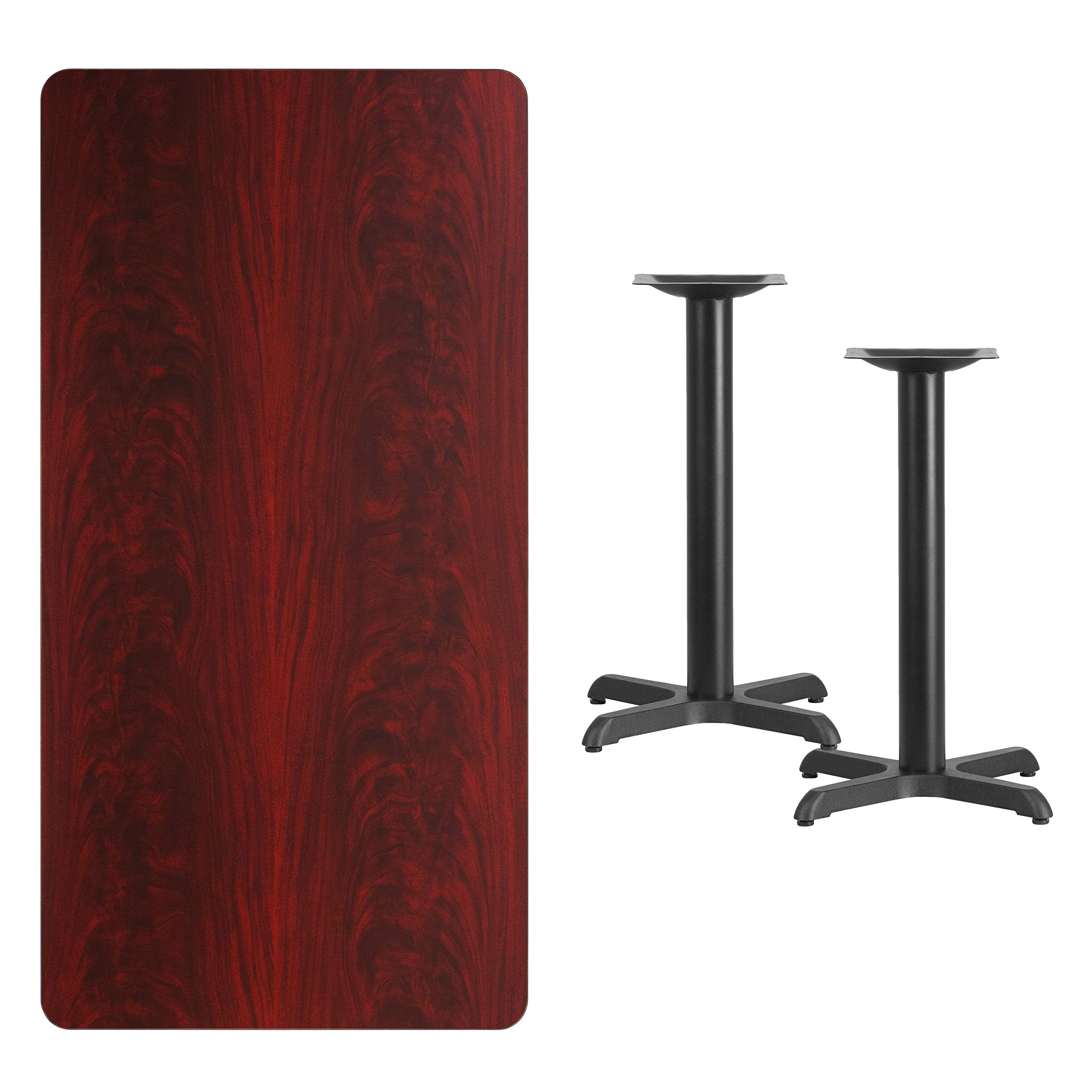 Flash Furniture Graniss 30'' x 60'' Rectangular Mahogany Laminate Table Top with 22'' x 22'' Table Height Bases