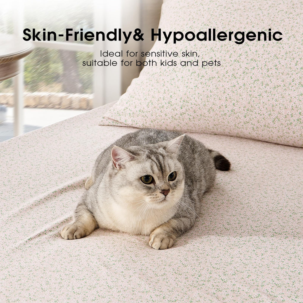 Freshculture Floral Bed Sheets - Ultra Soft California King Sheets Set - Brushed Microfiber Pink Floral Sheets- Deep Pockets - E