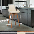 HomeRoots Metal, Wood, Faux Leather 30' Luxurious Cream Faux Leather and Walnut Swivel Bar Stool