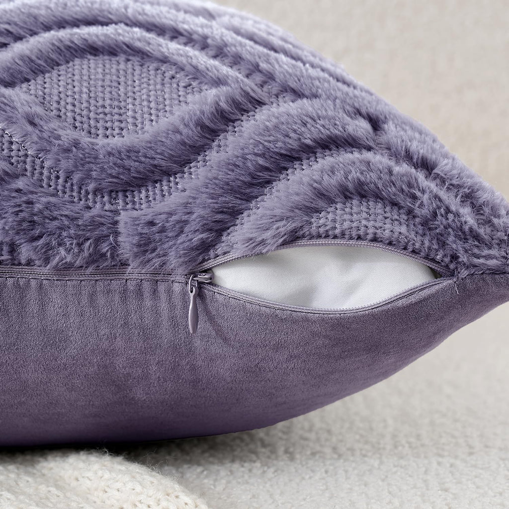 Miulee Blue Purple Throw Pillow Covers 18X18 Inch, Soft Winter Plush Faux Wool Couch Pillow Covers Set Of 2 Decorative Farmhouse Boho Throw Pillows For Sofa Living Room Bed