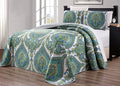 Grand Linen - 3-Piece Oversize (115 X 95) Fine Printed Prewashed Quilt Set Reversible Bedspread Coverlet King Size Bed Cover (Tu