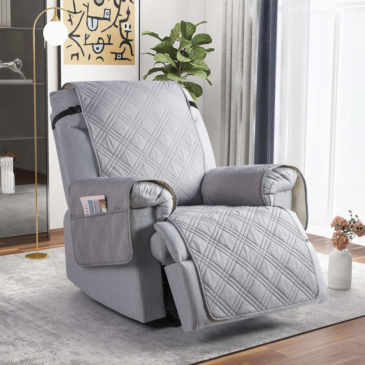 Taococo 100% Waterproof Recliner Chair Cover With Double Straps, Non Slip Covers For Recliner Chair With Pocket, Washable Reclin