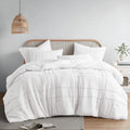 Comfort Spaces White Cal King Size Comforter Set - 3 Pieces Pintuck Pleated Bedding Sets, All Season Lightweight, Extra Softness
