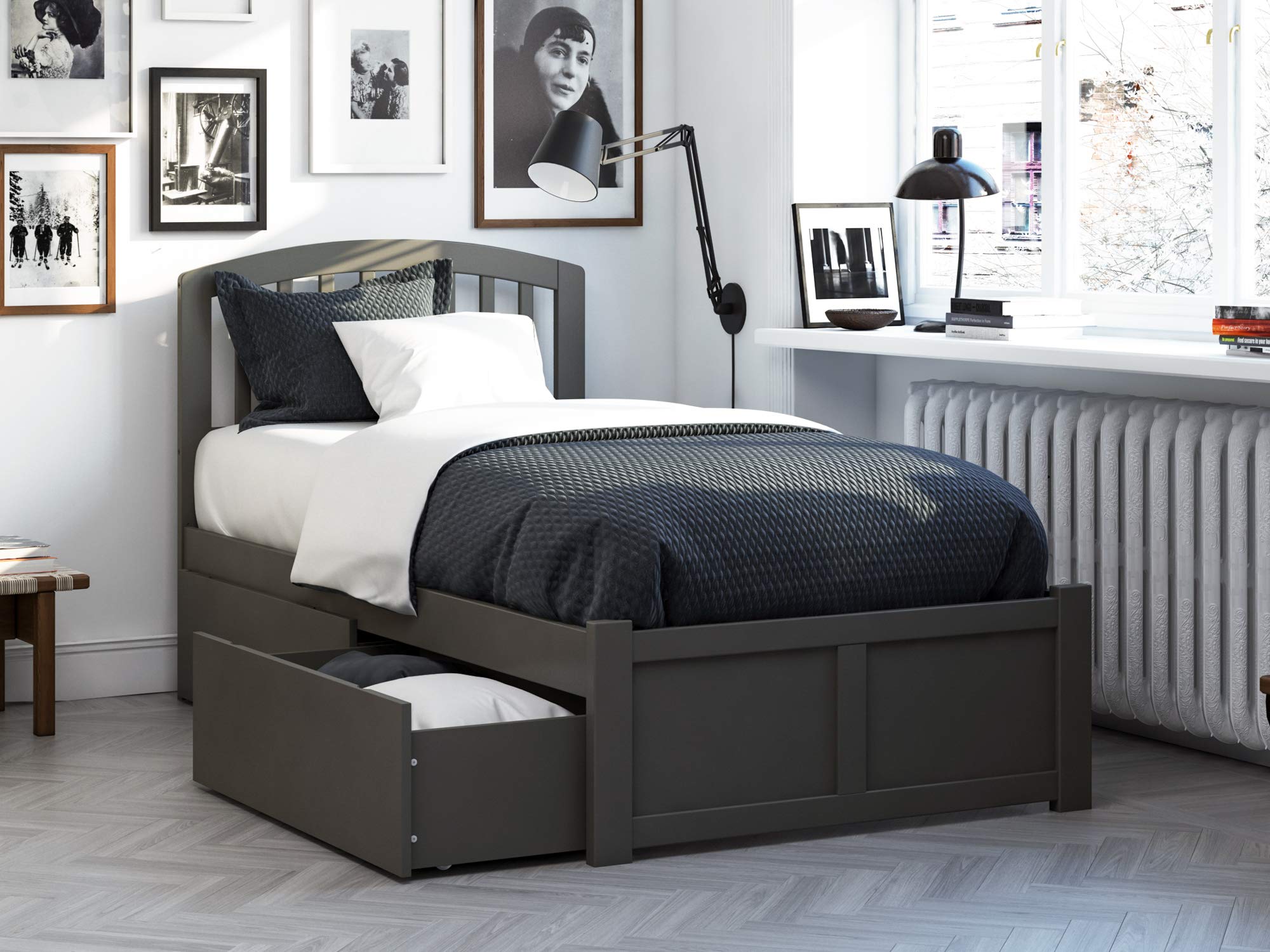 AFI Richmond Twin Size Platform Bed with Footboard & Storage in Grey