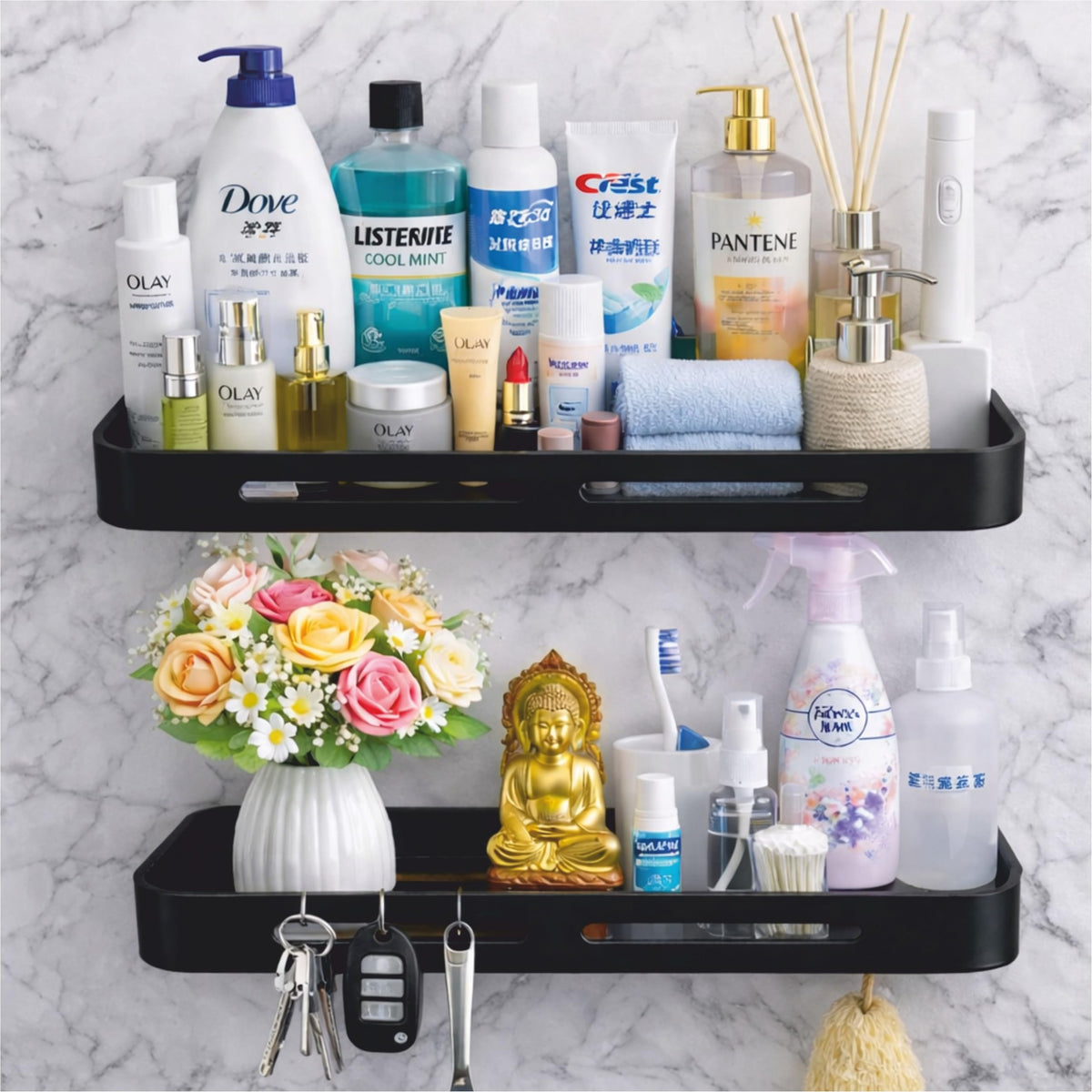 JIALTO 2 Pcs Shelf for Bathroom | Adhesive Bathroom Shelf for Wall | Bathroom Side Corner Shelf | Stand and Rack Without Drillin