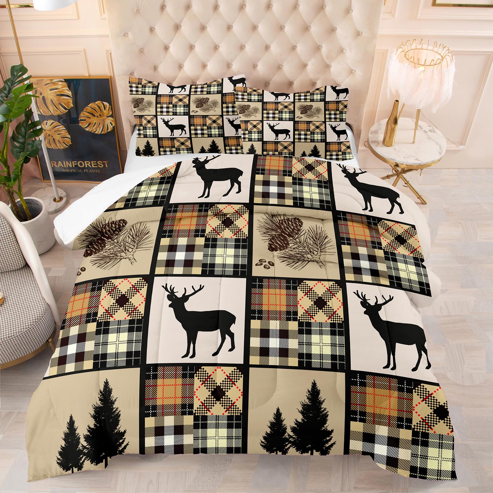 Ninenine Deer Bedding Set Camo American Flag Comforter Set Twin Bedding Set For Boys Hunting Bedding Set For Kids,Teen Camouflag