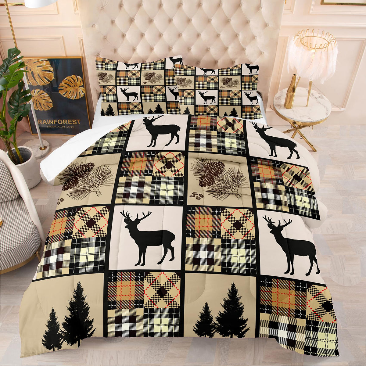 Ninenine Deer Bedding Set Camo American Flag Comforter Set Twin Bedding Set For Boys Hunting Bedding Set For Kids,Teen Camouflag