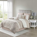 510 Design Luxe Quilted Comforter Set Modern Transitional Design, All Season Down Alternative Warm Bedding Matching Shams, Bedskirt, Decorative Pillow, Queen, Shawnee Scrollwork Blush