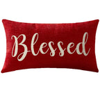 Nice Gift Inspirational Blessed Words Waist Lumbar Red Cotton Linen Throw Pillow Case Cushion Cover For Sofa Home Christmas Deco