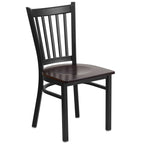Flash Furniture HERCULES Series Black Vertical Back Metal Restaurant Chair - Walnut Wood Seat