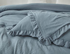 Chezmoi Collection Nora 3-Piece Ruffled Edge Trim Soft Washed Microfiber Comforter Set (Queen, Dusty Blue)