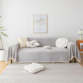 VClife Large Grey Couch Cover Modern Ball Tassel Fringe Couch Cover for 3 Cushion Couch Sofa Non Slip Pet Friendly Chenille Sofa