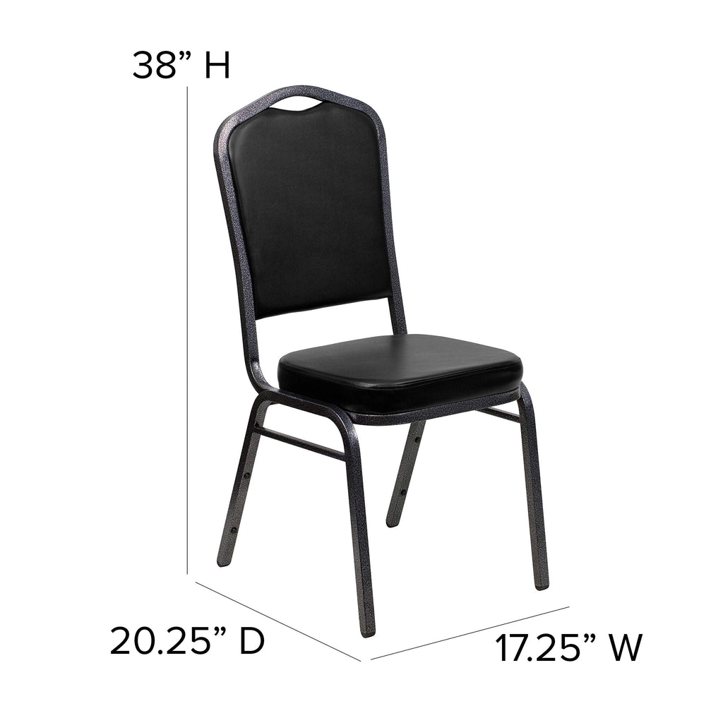 Flash Furniture HERCULES Series Crown Back Stacking Banquet Chair in Black Vinyl - Silver Vein Frame
