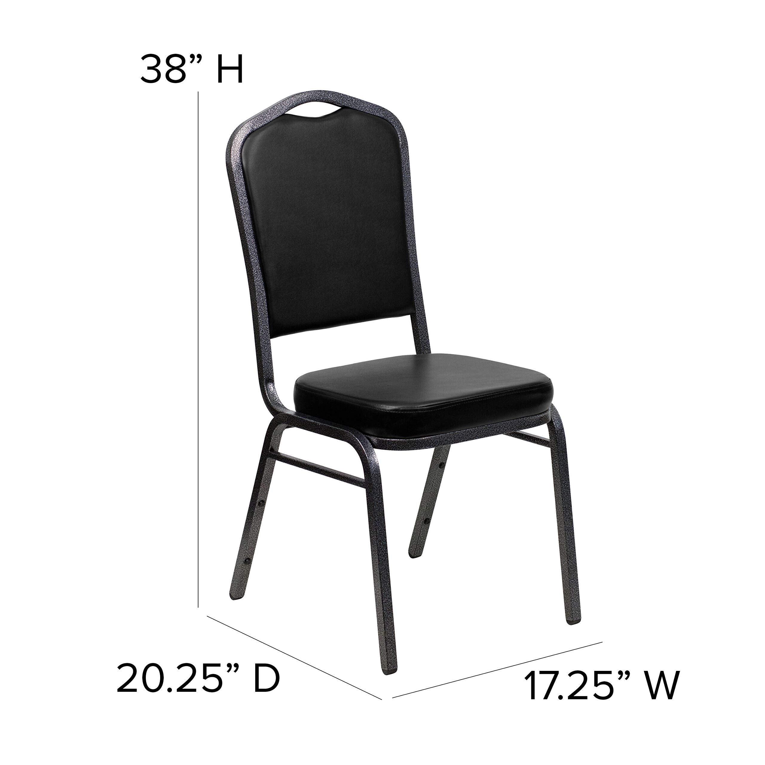 Flash Furniture HERCULES Series Crown Back Stacking Banquet Chair in Black Vinyl - Silver Vein Frame