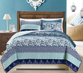Grand Linen 3-Piece Fine Printed Oversize (100' X 95') Quilt Set Reversible Bedspread Coverlet Full/Queen Size Bed Cover (Navy