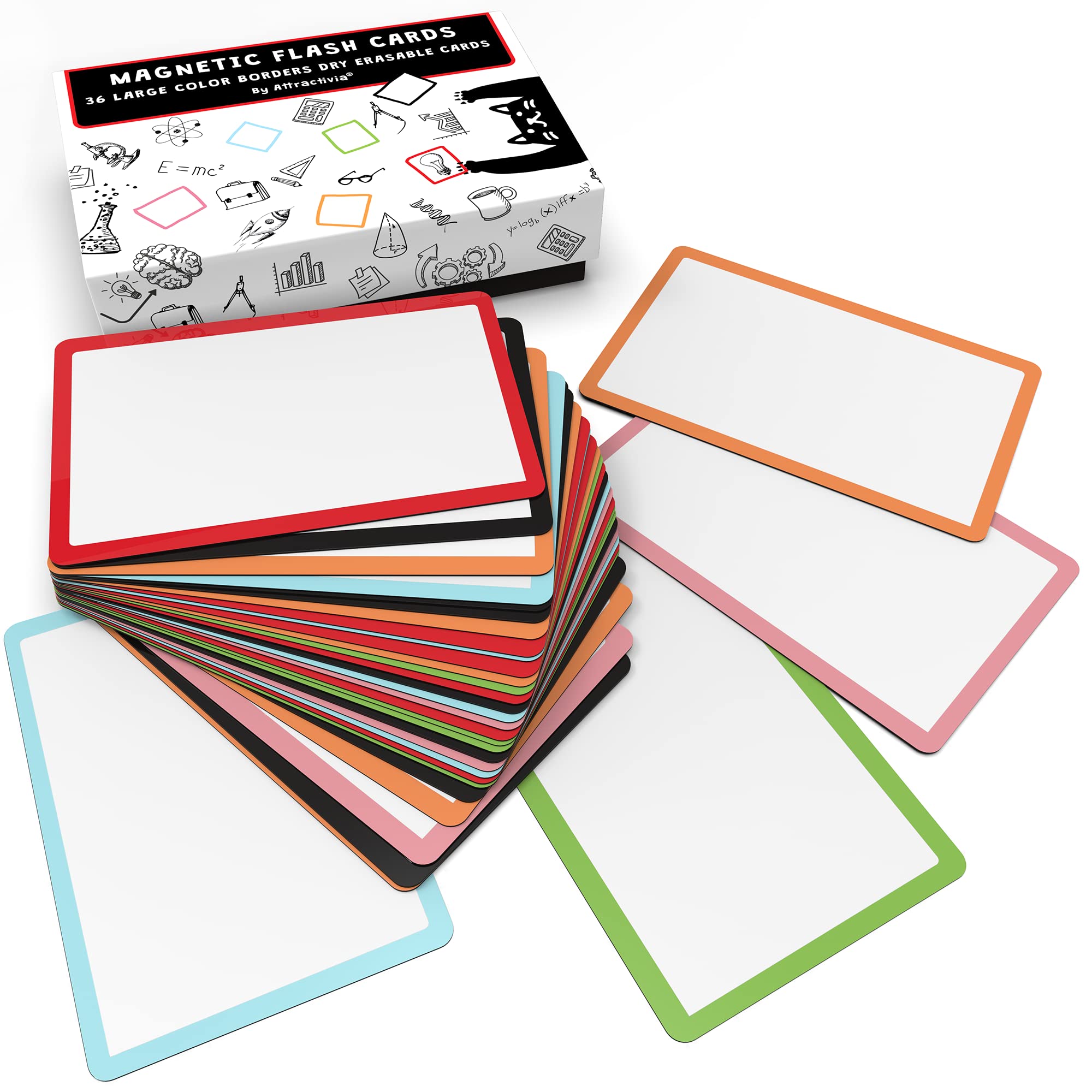Attractivia Dry Erase Magnetic Labels, 5.6 X 3.7 In, Color Borders, 36-Pack, Erasable Write-On Cards, Office, Education, Home, W