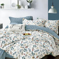 Lemiroe Botanical Cotton Comforter King Size - Lake Green Comforter With Dusky Blue & Warm Rust Leaves On Ivory,Reversible Light