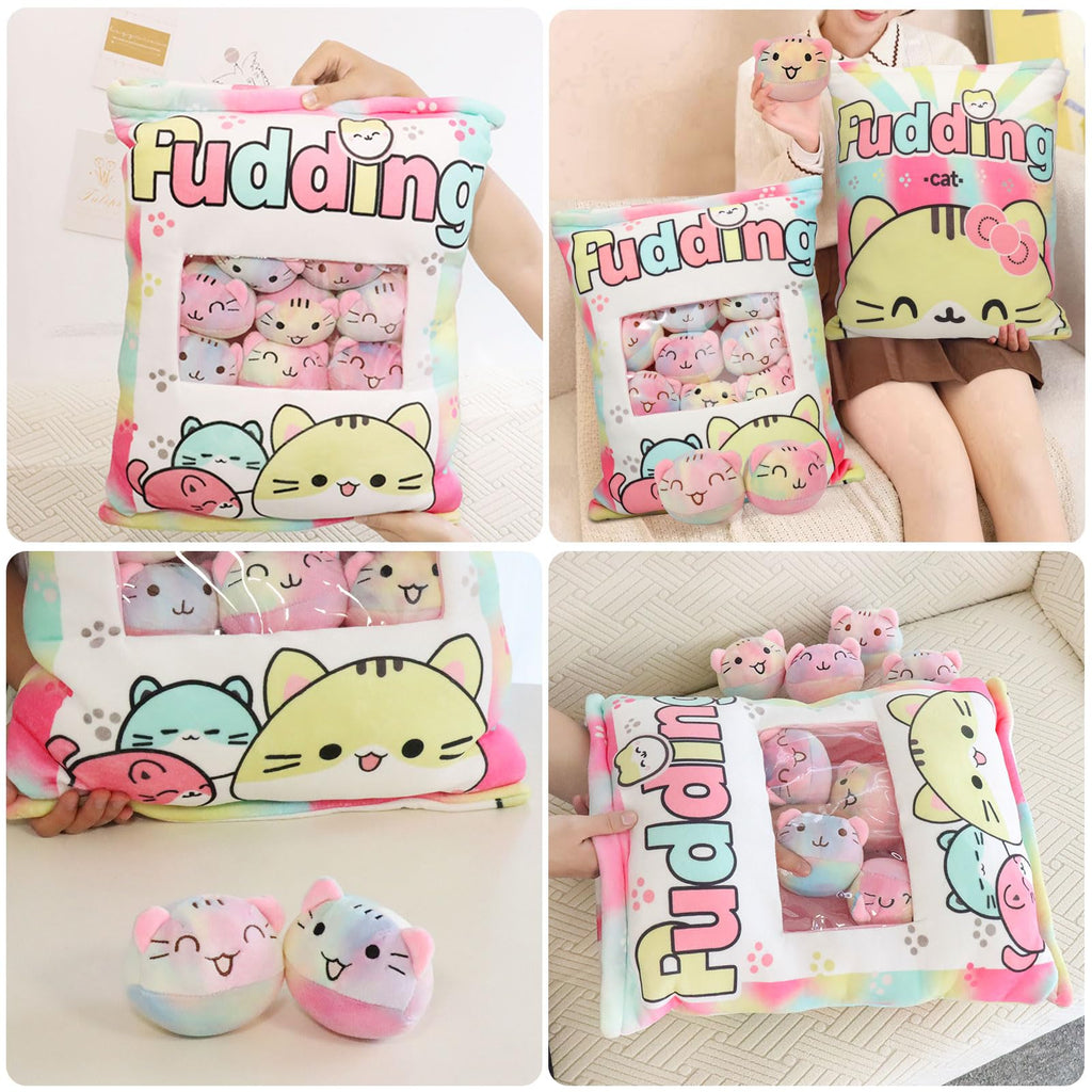 Jilpak Cat Plush Pillow, Cute Cat Plushies With Kitten Plush Doll, Removable Cat Stuffed Animals Throw Pillow, Kawaii Plushies C