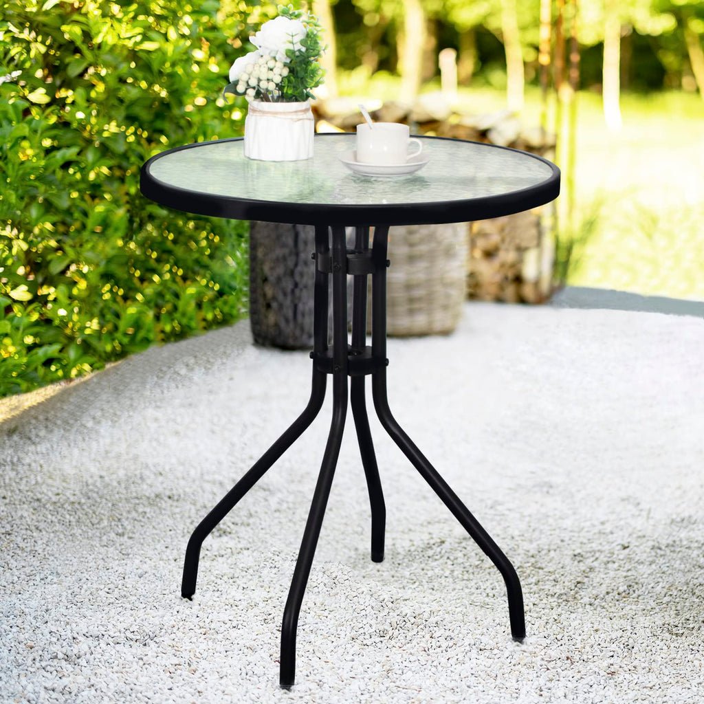 Dimar Garden 24' Outdoor Side Table Patio Metal Round Bistro Coffee Table With Glass Top,Black