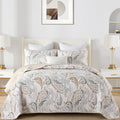 Wongs Bedding Boho Quilt Set Oversize Queen Size,Beige Paisley Floral Pattern Bedspread Coverlet Set With 2 Pillowcases,Lightwei