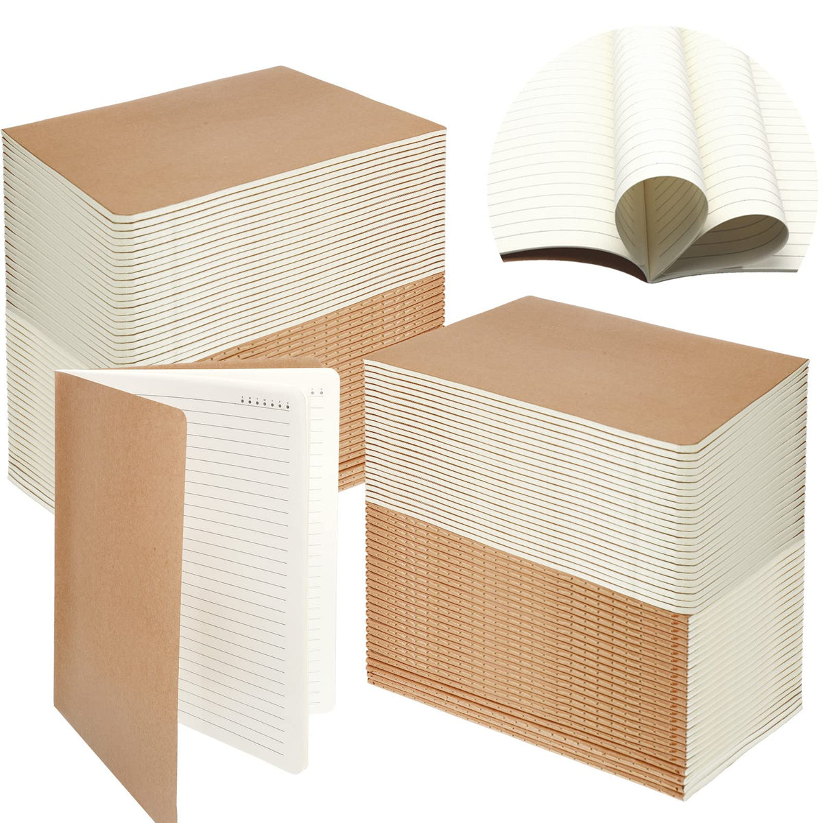 Gersoniel 24 Pack A4 Kraft Notebooks Kraft Brown Cover Lined Notebooks A4 Size Memo Diary Subject Notebooks Planner With Lined P