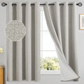 Yakamok Oatmeal Linen Curtains 100% Blackout 63 Inches Long,Room Darkening Textured Curtains for Living Room Thermal Grommet Bed