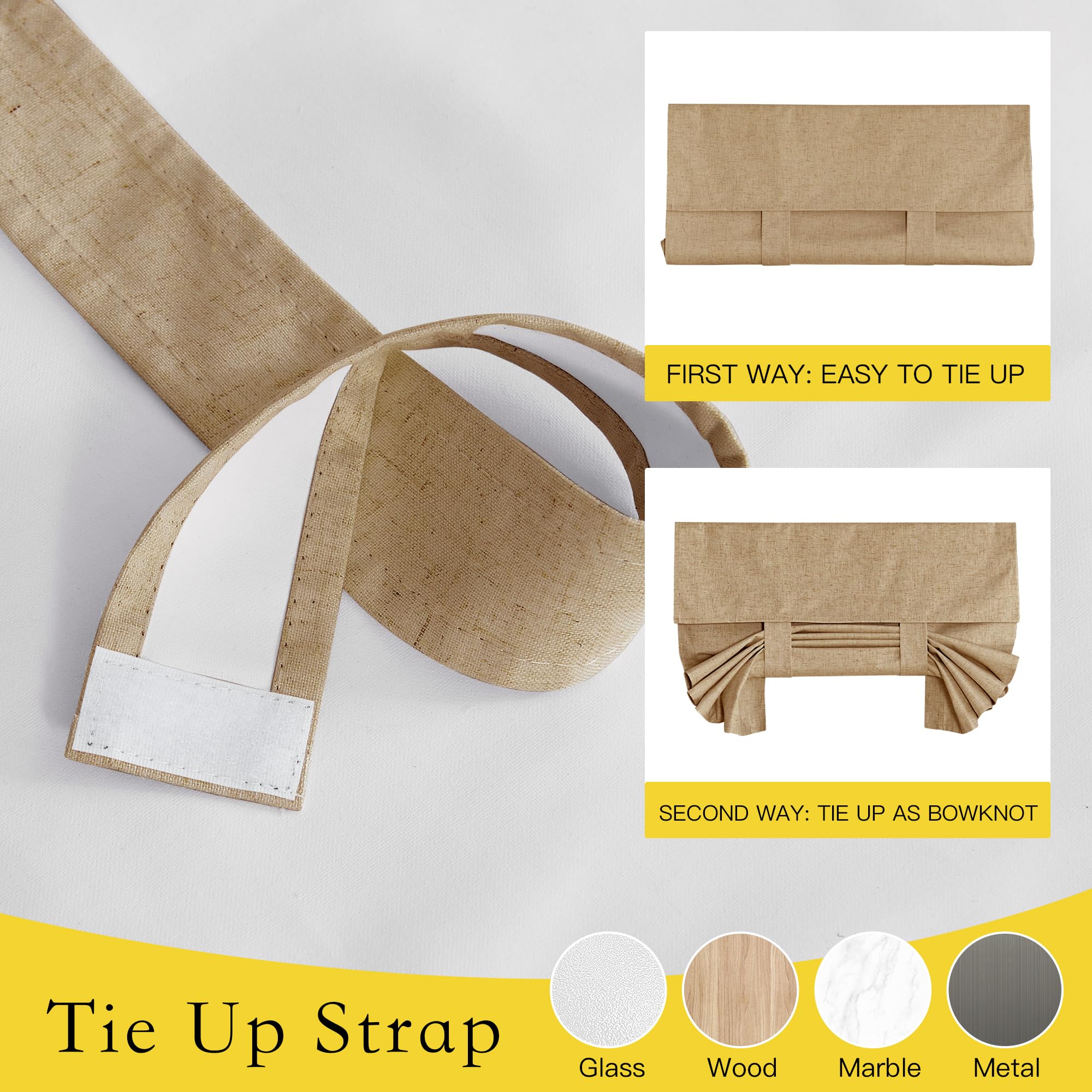 Nicetown French Door Curtains For Door Window, 100% Blackout Privacy Door Curtains For Kitchen, Farmhouse Linen Door Shade For Classroom Office, Tie Up Shades, 26 X 72 Inches, Camel, 1 Panel