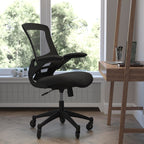 Flash Furniture Kelista Mid-Back Black Mesh Swivel Ergonomic Task Office Chair With Flip-Up Arms And Transparent Roller Wheels
