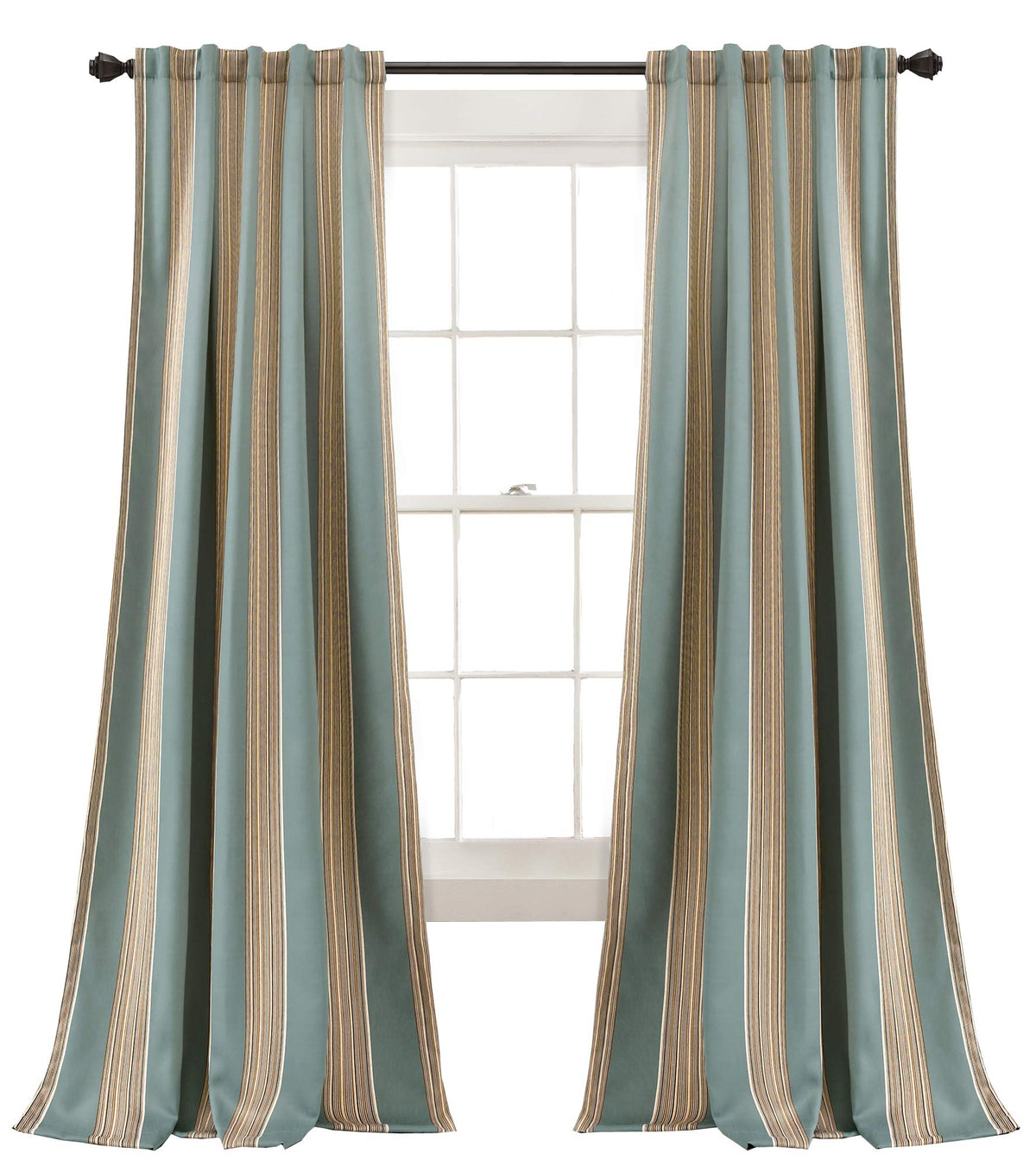 Lush Decor Julia Stripe Curtains | Room Darkening Striped Window Panel Set for Living, Dining, Bedroom (Pair), 84 x 52, Blue